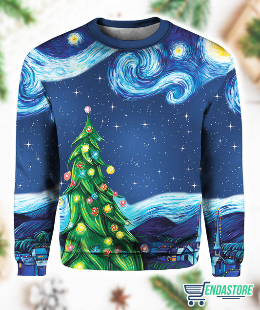 Van Gogh Starry Night 3D Ugly Christmas Sweater - Holiday Gift product image 2
