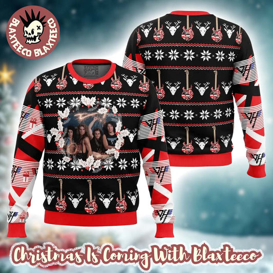 Van Halen Band Photo Xmas Wreath Holiday Gifts Ugly Christmas Sweater - Holiday Gift product image