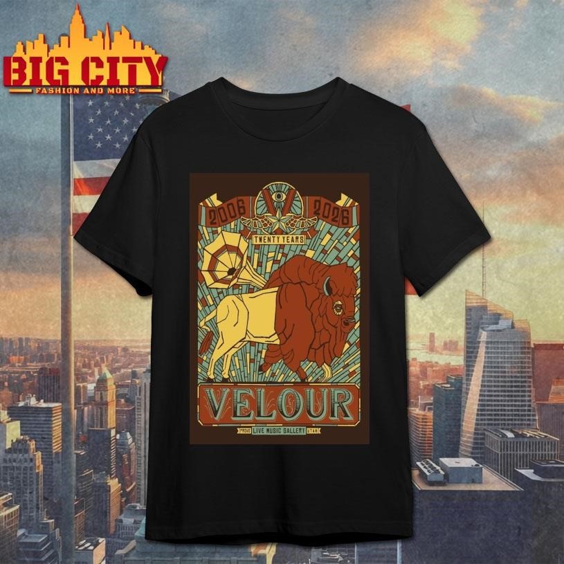 Velour 20th Anniversary Live Music Gallery Poster - Adult & Kids T-Shirts, Sweatshirts & Hoodies apparel design preview 1