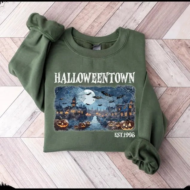 Ver 1 Halloweentown Est 1998 University Retro Fall - Adult & Kids T-Shirts, Sweatshirts & Hoodies apparel design preview 1
