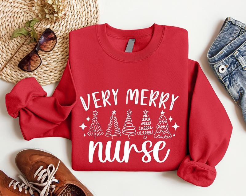 Very Merry Nurse Tree Matching Nursing School Team - Adult & Kids T-Shirts, Sweatshirts & Hoodies apparel design preview 1