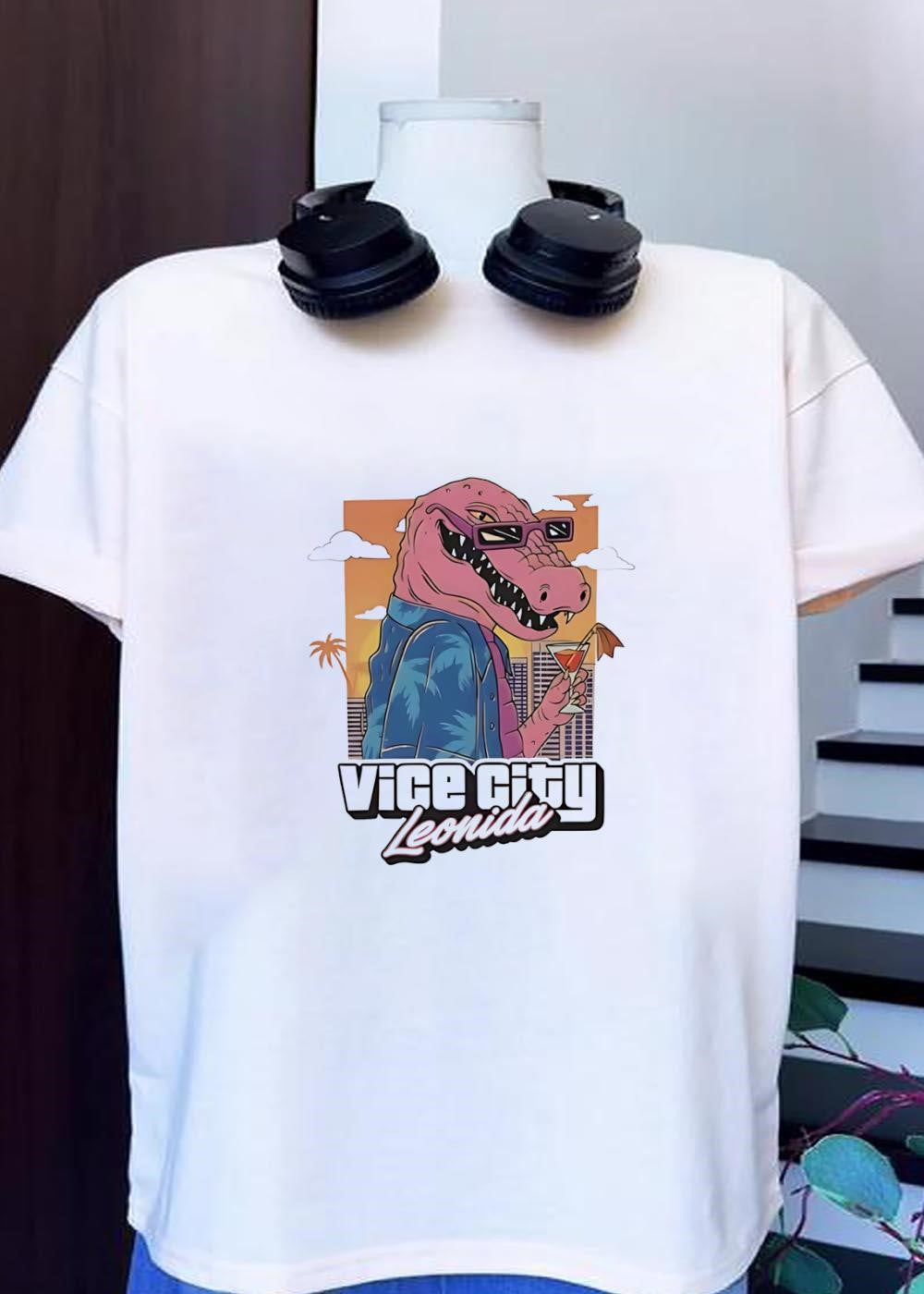 Vice City Leonida crocodile holding cocktail - Adult & Kids T-Shirts, Sweatshirts & Hoodies apparel design preview 1