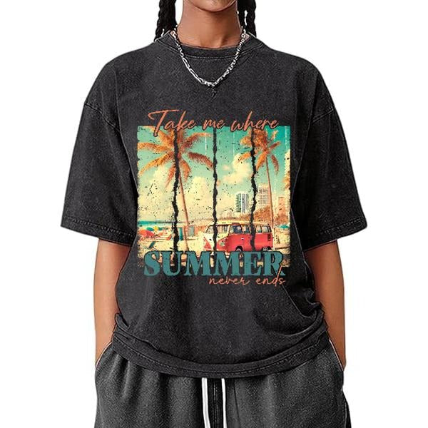 Vintage Washed Capturing Essence Summer Getaways: - Adult & Kids T-Shirts, Sweatshirts & Hoodies apparel design preview 1