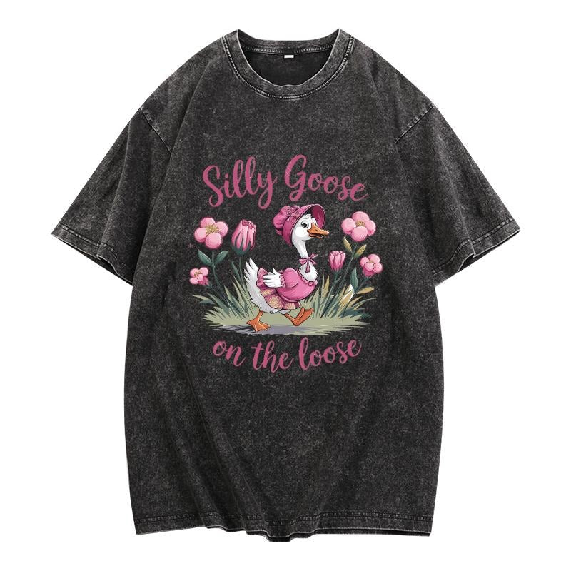 Vintage Washed Adorable "Silly Goose Loose" Floral - Adult & Kids T-Shirts, Sweatshirts & Hoodies apparel design preview 1