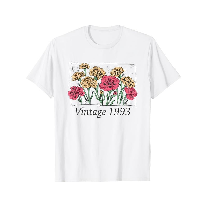 Vintage 1993 Floral Carnation 30th Soft White Short - Adult & Kids T-Shirts, Sweatshirts & Hoodies apparel design preview 1