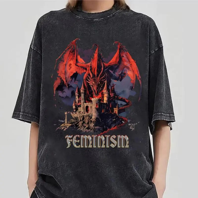 Vintage 90s Feminism Dragon Fantasy Funny Gag Meme - Adult & Kids T-Shirts, Sweatshirts & Hoodies apparel design preview 1