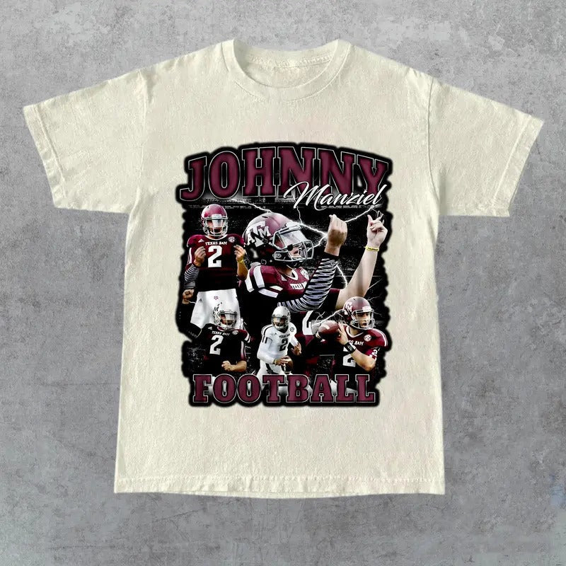 Vintage 90s J0hnny Manziel Retro Football Sport - Adult & Kids T-Shirts, Sweatshirts & Hoodies apparel design preview 1