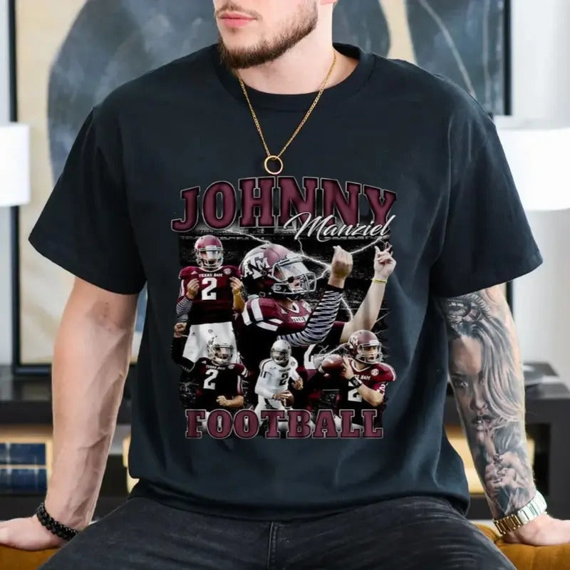 Vintage 90s Johnny Manziel Retro Football Classic - Adult & Kids T-Shirts, Sweatshirts & Hoodies apparel design preview 1