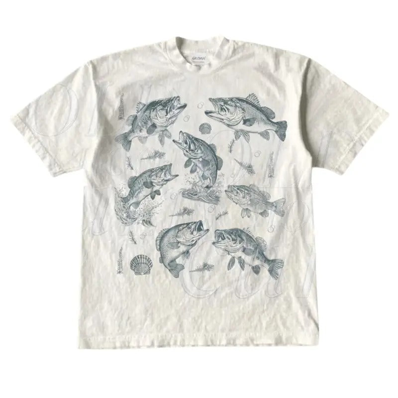 Vintage 90s Tattoo Bass Fishing Retro Nature Lovers - Adult & Kids T-Shirts, Sweatshirts & Hoodies apparel design preview 1