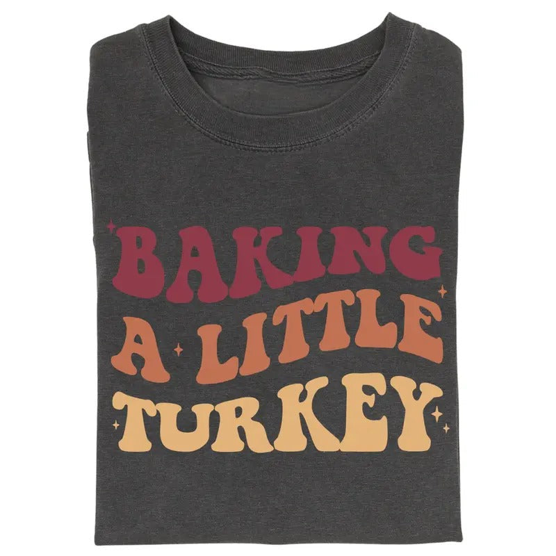Vintage Baking Little Turkey ThanksGiving Pregnancy - Adult & Kids T-Shirts, Sweatshirts & Hoodies apparel design preview 1
