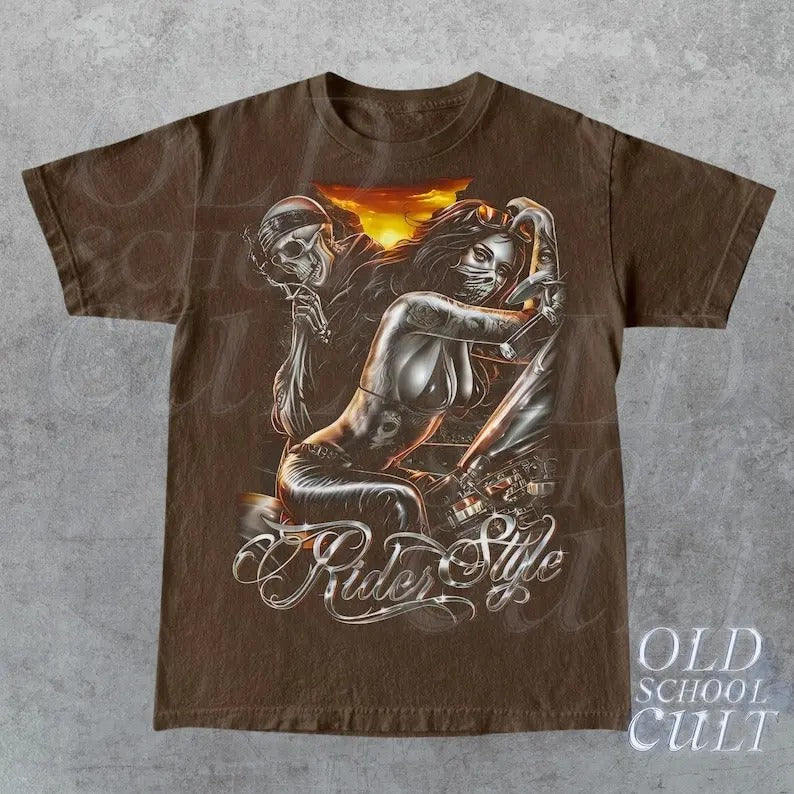 Vintage Biker Skeleton Retro 2000s Racer Racing Skull - Adult & Kids T-Shirts, Sweatshirts & Hoodies apparel design preview 1