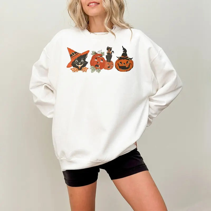 Vintage Black Cat Pumpkin Halloween Jack O Lantern - Adult & Kids T-Shirts, Sweatshirts & Hoodies apparel design preview 1