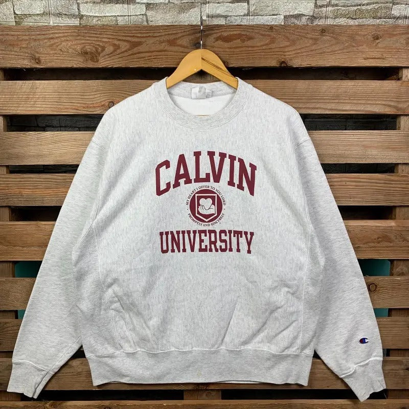 Vintage Champion Ncaa Calvin Jumper Print Logo Grey - Adult & Kids T-Shirts, Sweatshirts & Hoodies apparel design preview 1