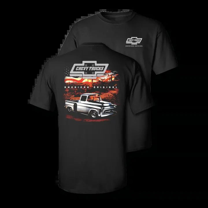 Vintage Chevy Trucks Desert Sunset Cotton Short - Adult & Kids T-Shirts, Sweatshirts & Hoodies apparel design preview 1