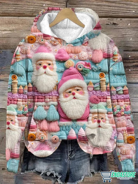 Vintage Christmas Pink Santa Print Sweatshirt 3D Christmas Sweater - Holiday Gift product image