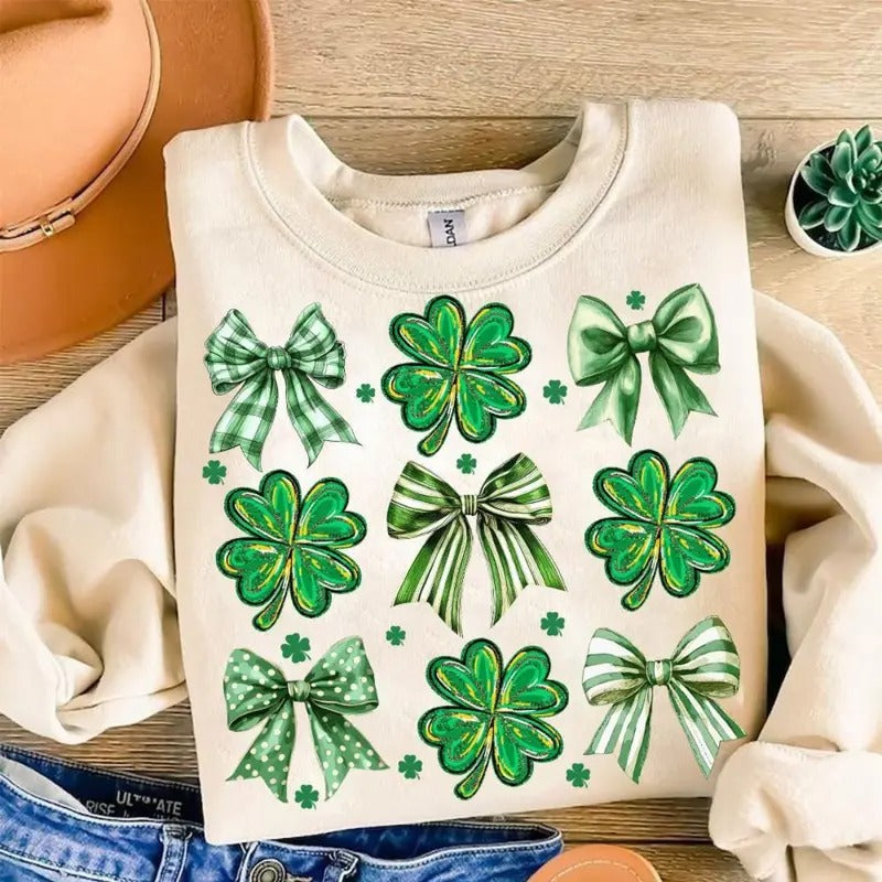 Vintage Coquette Patrick'S Day Shamrock Lucky Bow St. - Adult & Kids T-Shirts, Sweatshirts & Hoodies apparel design preview 1