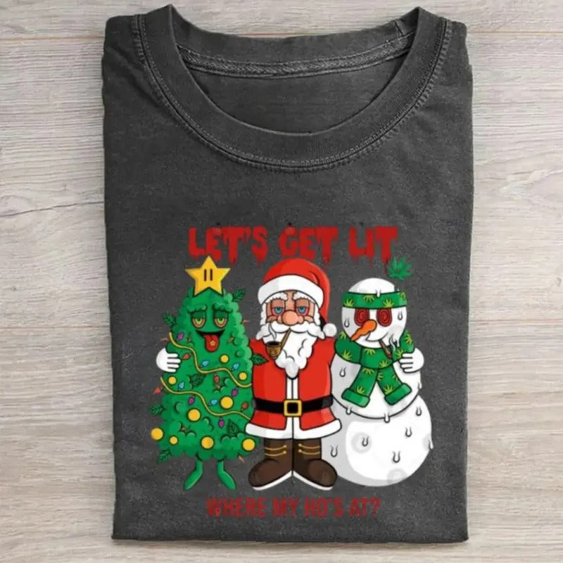 Vintage Funny Let'S Get Lit Where My Ho'S Santa - Adult & Kids T-Shirts, Sweatshirts & Hoodies apparel design preview 1