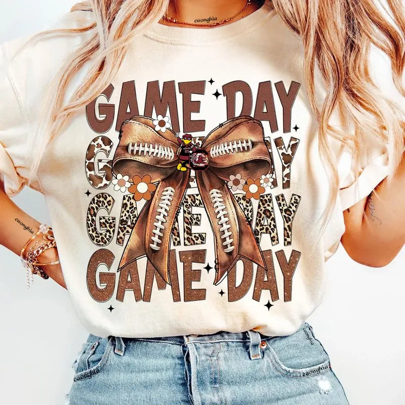 Vintage Gamecocks Football Coquette Bow Game Day - Adult & Kids T-Shirts, Sweatshirts & Hoodies apparel design preview 1