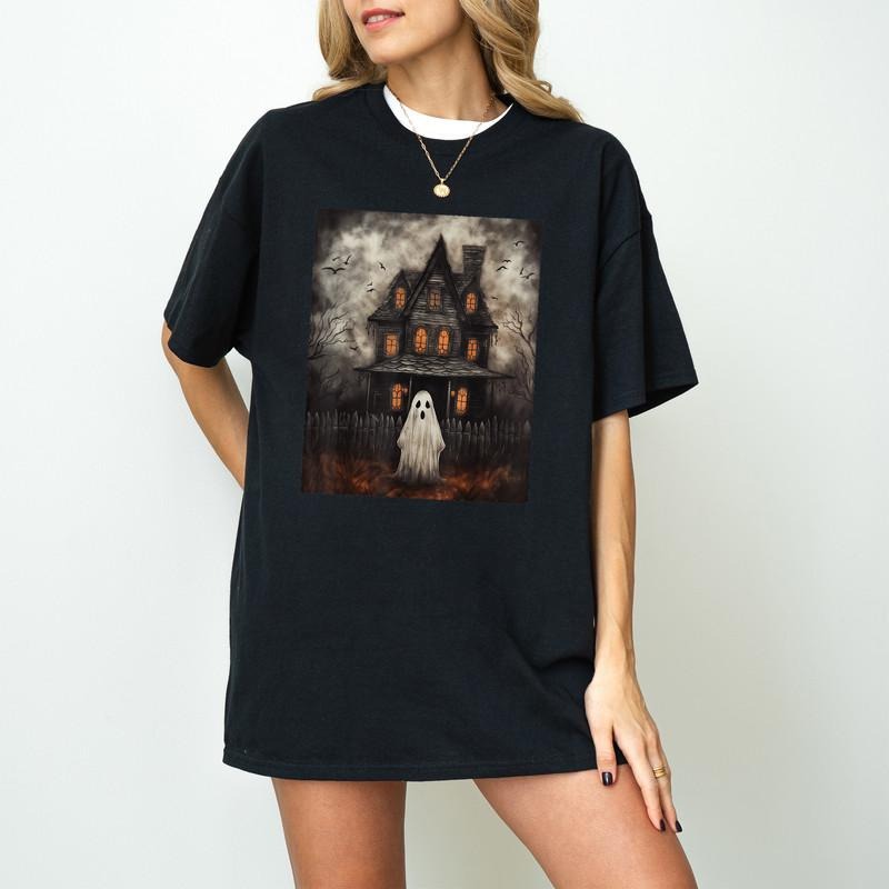 Vintage Ghost Haunted House Midnight Halloween Spooky - Adult & Kids T-Shirts, Sweatshirts & Hoodies apparel design preview 1
