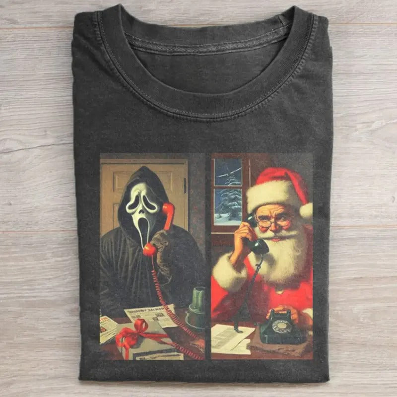 Vintage Ghostface Calling Santa Funny Christian Claus - Adult & Kids T-Shirts, Sweatshirts & Hoodies apparel design preview 1