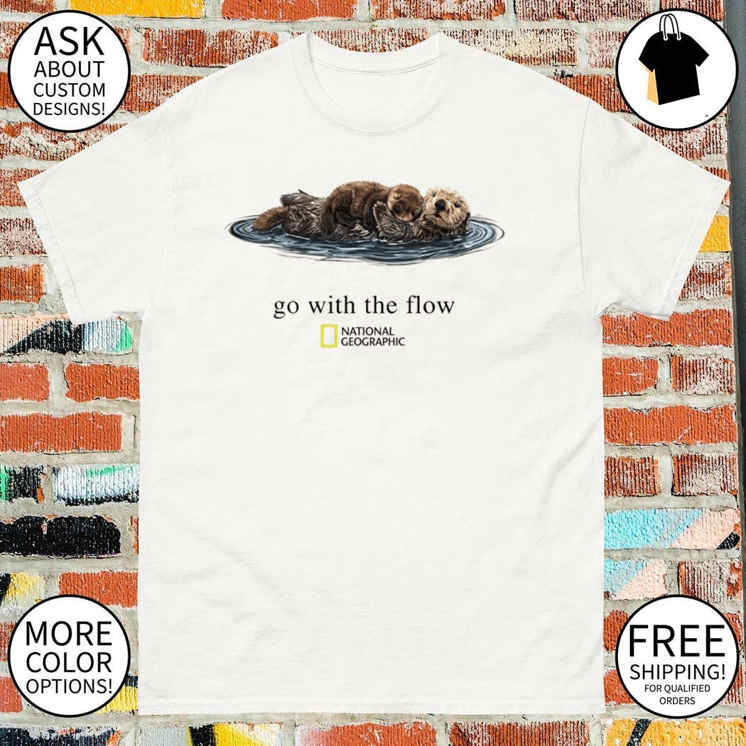 Vintage Go With The Flow Otter National Geographic - Adult & Kids T-Shirts, Sweatshirts & Hoodies apparel design preview 1