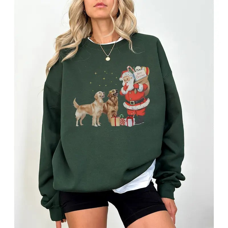 Vintage Golden Retriever Santa Dog Mom - Adult & Kids T-Shirts, Sweatshirts & Hoodies apparel design preview 1