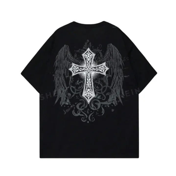 Vintage Goth Cross Wings Print Top Womenswear - Adult & Kids T-Shirts, Sweatshirts & Hoodies apparel design preview 1