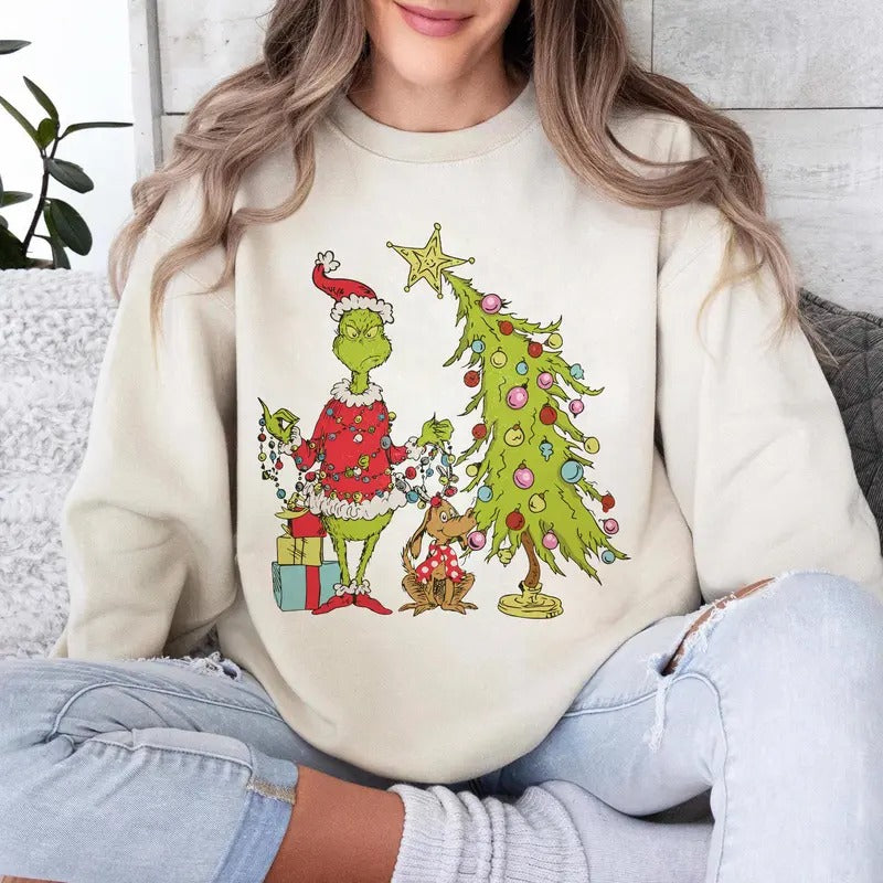 Vintage Grlnch Tree Whimsical Grnch Max Retro Xmas - Adult & Kids T-Shirts, Sweatshirts & Hoodies apparel design preview 1