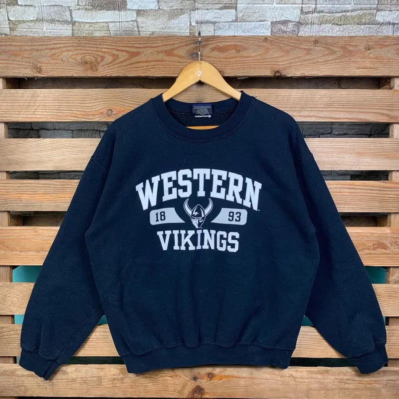 Vintage Ncaa Western Vikings Jumper Logo Print Black - Adult & Kids T-Shirts, Sweatshirts & Hoodies apparel design preview 1