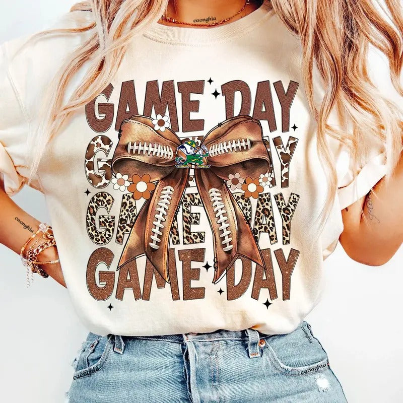 Vintage Notre Dame Football Coquette Bow Game Day - Adult & Kids T-Shirts, Sweatshirts & Hoodies apparel design preview 1