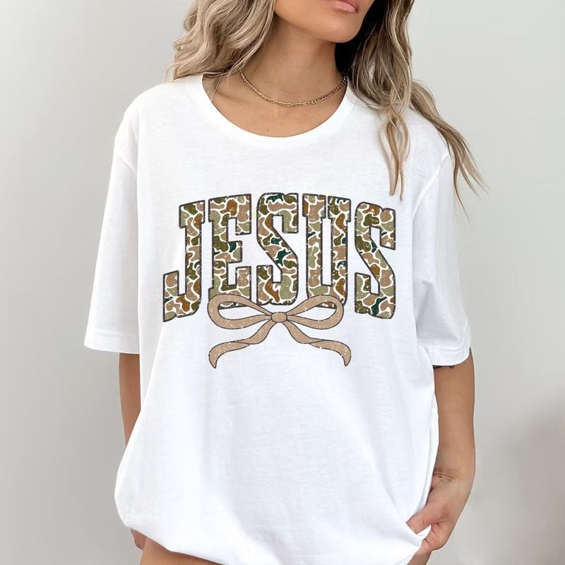 Vintage Oldschool Camo Jesus Coquette Bow Camouflage - Adult & Kids T-Shirts, Sweatshirts & Hoodies apparel design preview 1