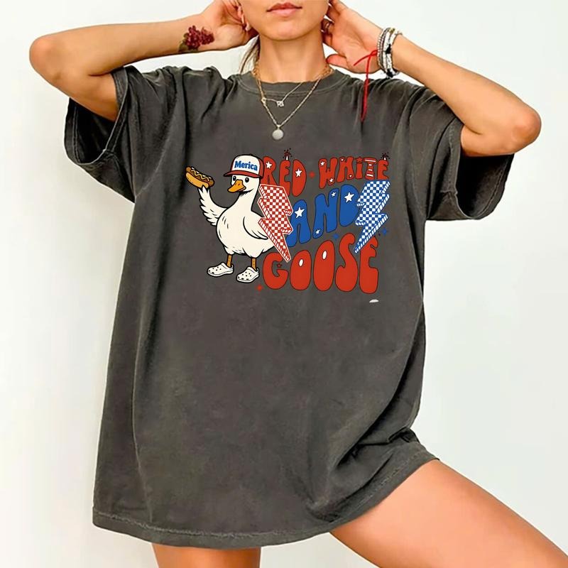 Vintage Red White Goose Funny 4th July Patriotic - Adult & Kids T-Shirts, Sweatshirts & Hoodies apparel design preview 1
