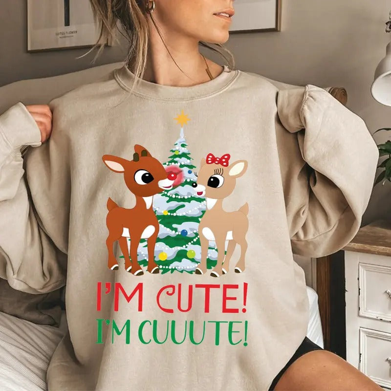 Vintage Rudolph Xmas Couple Reindeer Cute Retro I'M - Adult & Kids T-Shirts, Sweatshirts & Hoodies apparel design preview 1