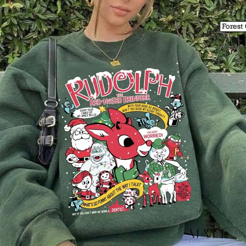 Vintage Rudolph Red Nosed Reindeer Nose Merry Movie - Adult & Kids T-Shirts, Sweatshirts & Hoodies apparel design preview 1