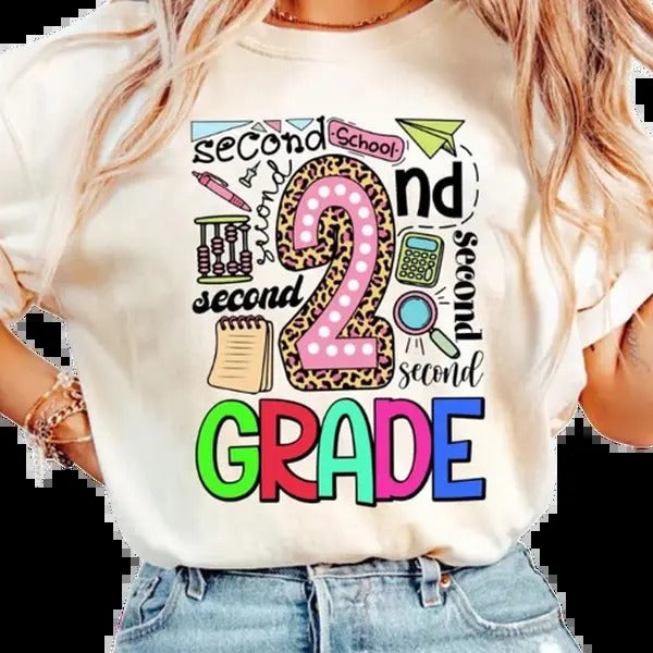 Vintage Second Grade Teacher Cotton Casual Polyeste - Adult & Kids T-Shirts, Sweatshirts & Hoodies apparel design preview 1
