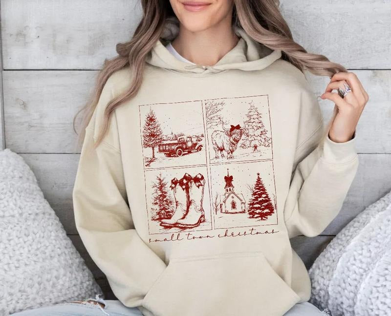 Vintage Small Town Cowgirl Girl Highland Cow Western - Adult & Kids T-Shirts, Sweatshirts & Hoodies apparel design preview 1