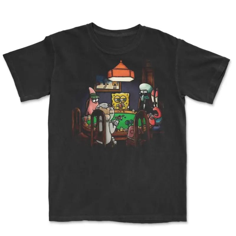 Vintage Spongebob Playing Poker Funny Boyfriend - Adult & Kids T-Shirts, Sweatshirts & Hoodies apparel design preview 1