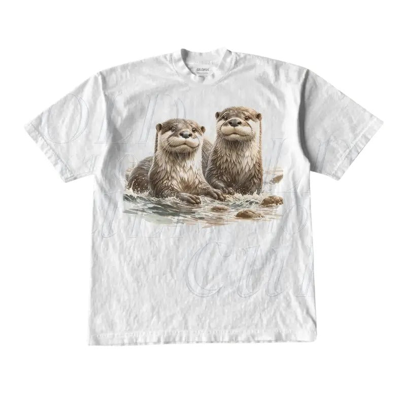 Vintage Two River Otters Wilderness 90s Nineties - Adult & Kids T-Shirts, Sweatshirts & Hoodies apparel design preview 1