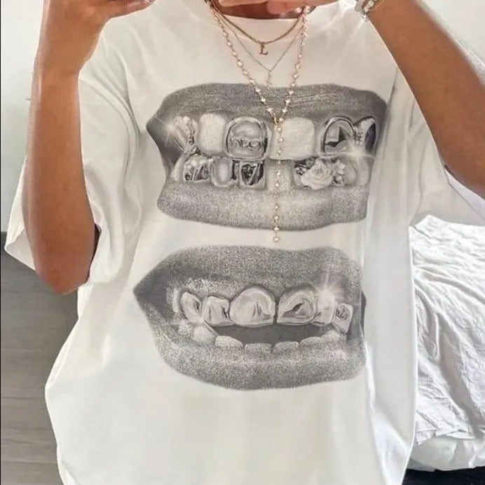 Vintage Lip Print Drop Shoulder Top Womenswear - Adult & Kids T-Shirts, Sweatshirts & Hoodies apparel design preview 1