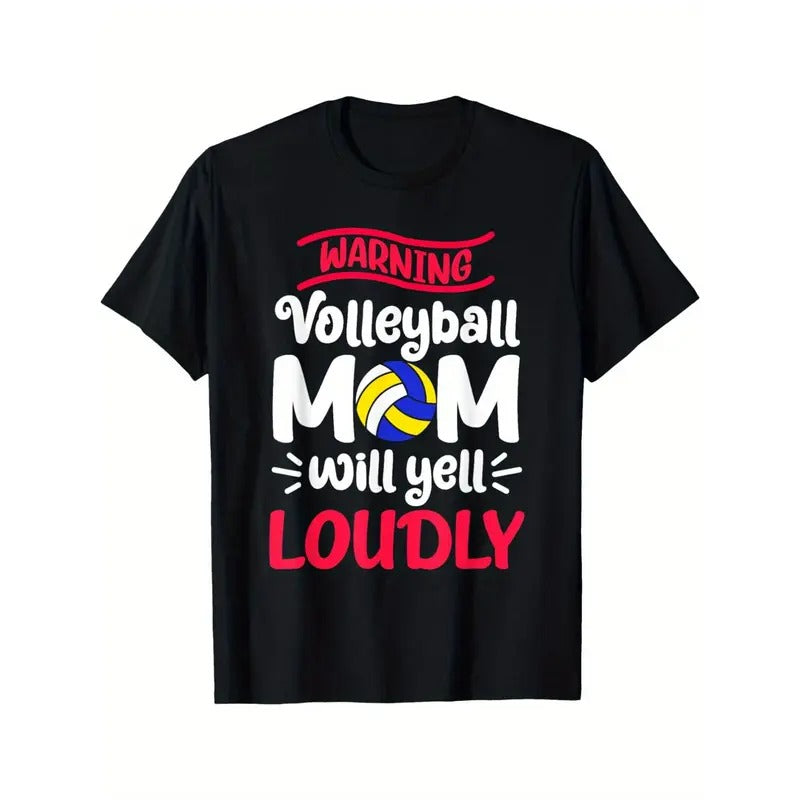 Volleyball Mom Warning Will Yell Loudly Made USA - Adult & Kids T-Shirts, Sweatshirts & Hoodies apparel design preview 1