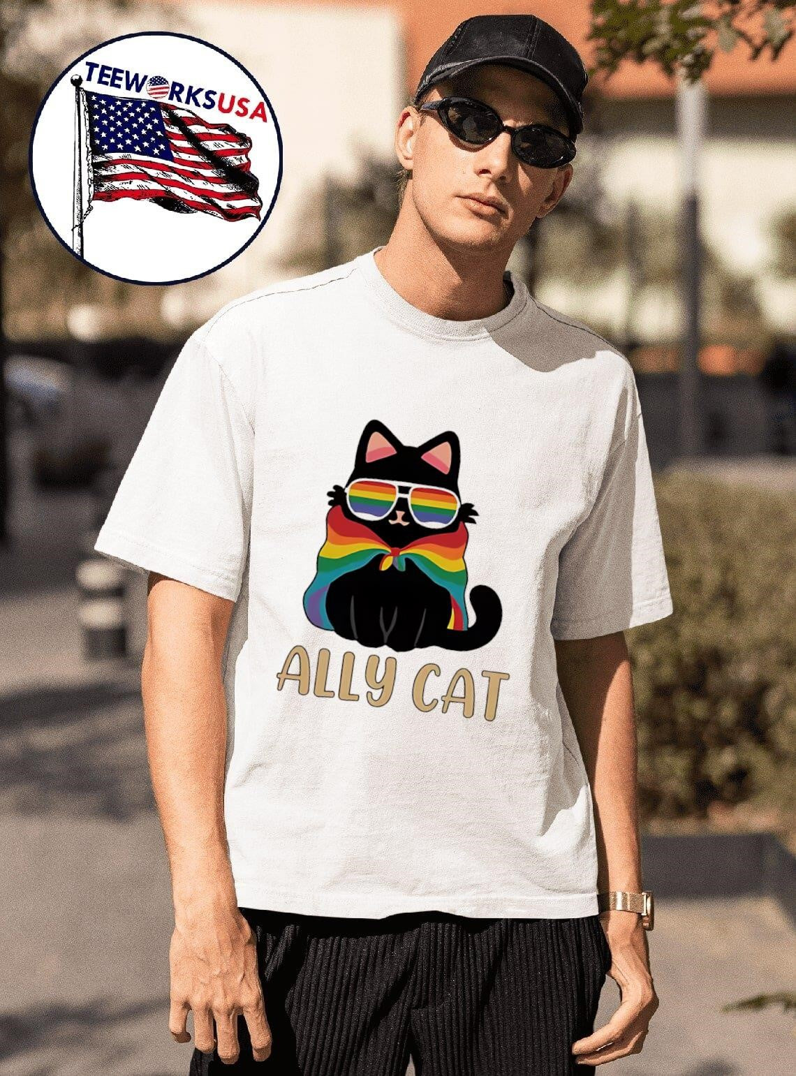 Ally Cat Rainbow Glasses And Cape - Adult & Kids T-Shirts, Sweatshirts & Hoodies apparel design preview 1