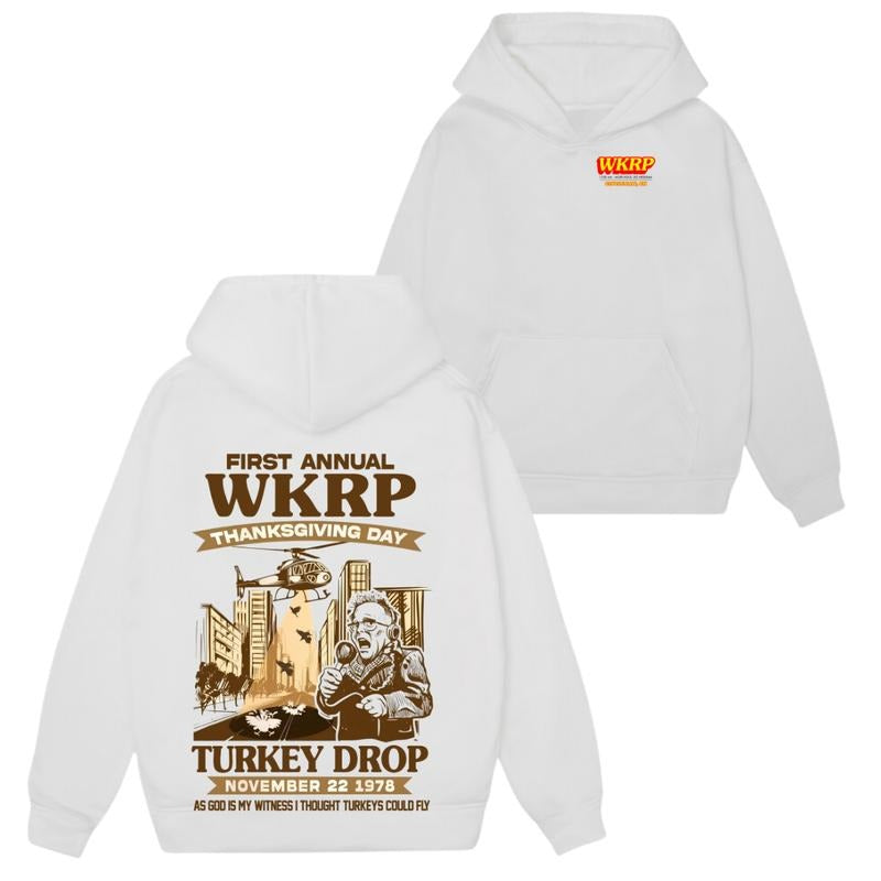 WKRP First Annual Thanksgiving Day Turkey Drop - Adult & Kids T-Shirts, Sweatshirts & Hoodies apparel design preview 1