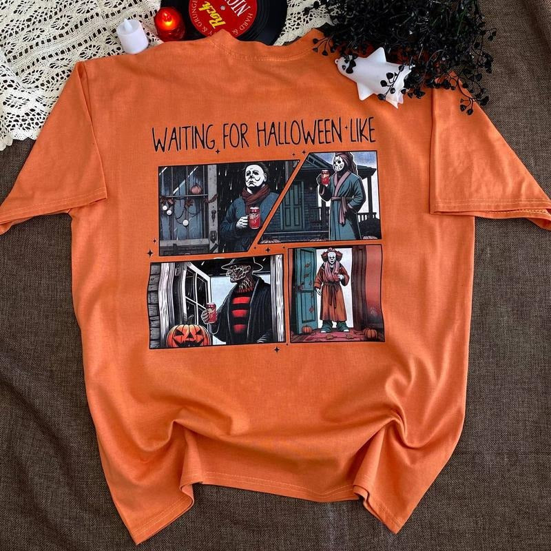 Waiting Halloween Hallowen Cute Fall Spooky Season - Adult & Kids T-Shirts, Sweatshirts & Hoodies apparel design preview 1