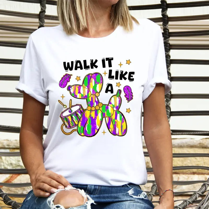 Walk Like Dog Mardi Gras Balloon Fleur De Lis - Adult & Kids T-Shirts, Sweatshirts & Hoodies apparel design preview 1