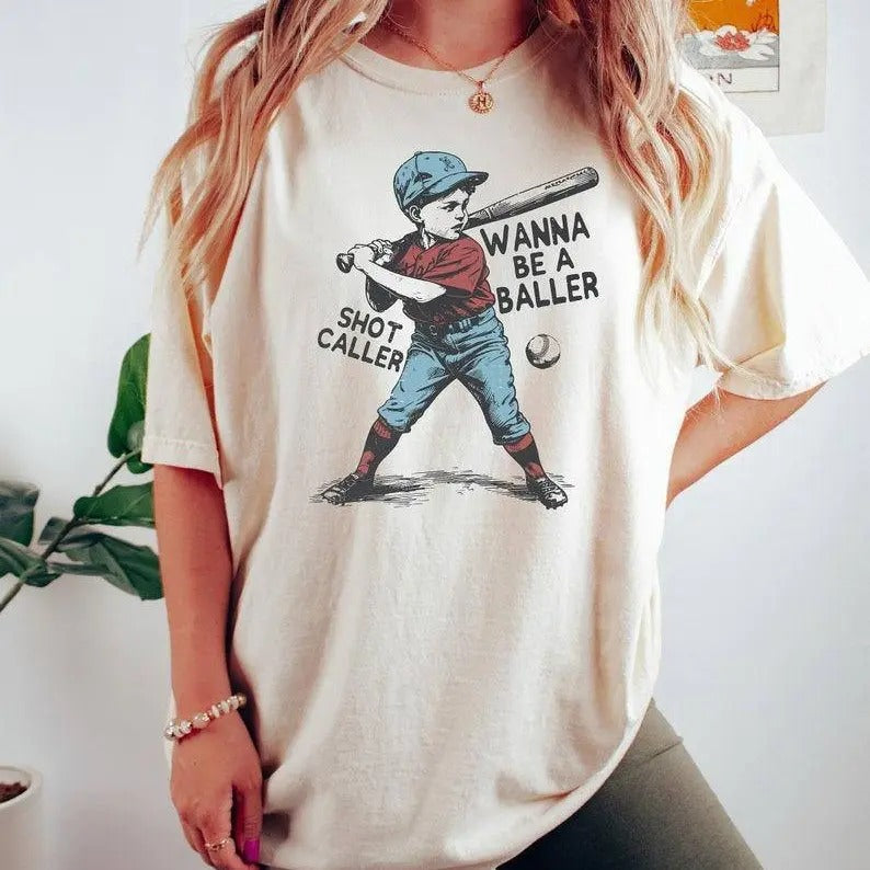 Wanna Be Baller Shot Caller Retro Baseball Boy Lover - Adult & Kids T-Shirts, Sweatshirts & Hoodies apparel design preview 1