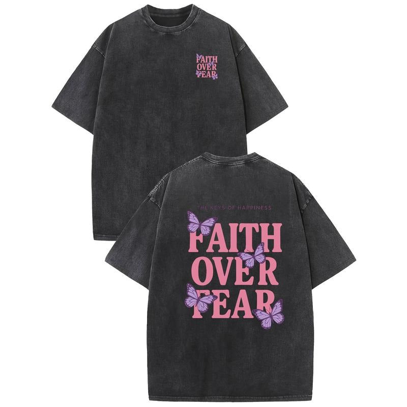 Washed Finish 'Faith Over Fear' Message Butterfly - Adult & Kids T-Shirts, Sweatshirts & Hoodies apparel design preview 1