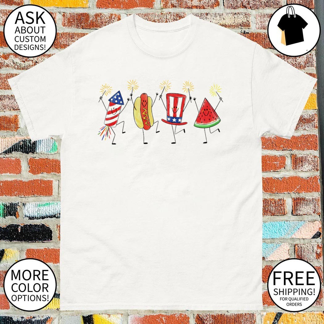 Watermelon Hot Dog Firework Fourth of July America's - Adult & Kids T-Shirts, Sweatshirts & Hoodies apparel design preview 1