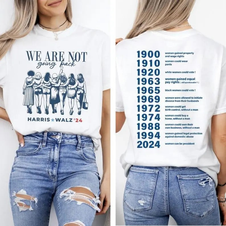 We Are Not Going Back Harris Walz '24 Voting Right - Adult & Kids T-Shirts, Sweatshirts & Hoodies apparel design preview 1