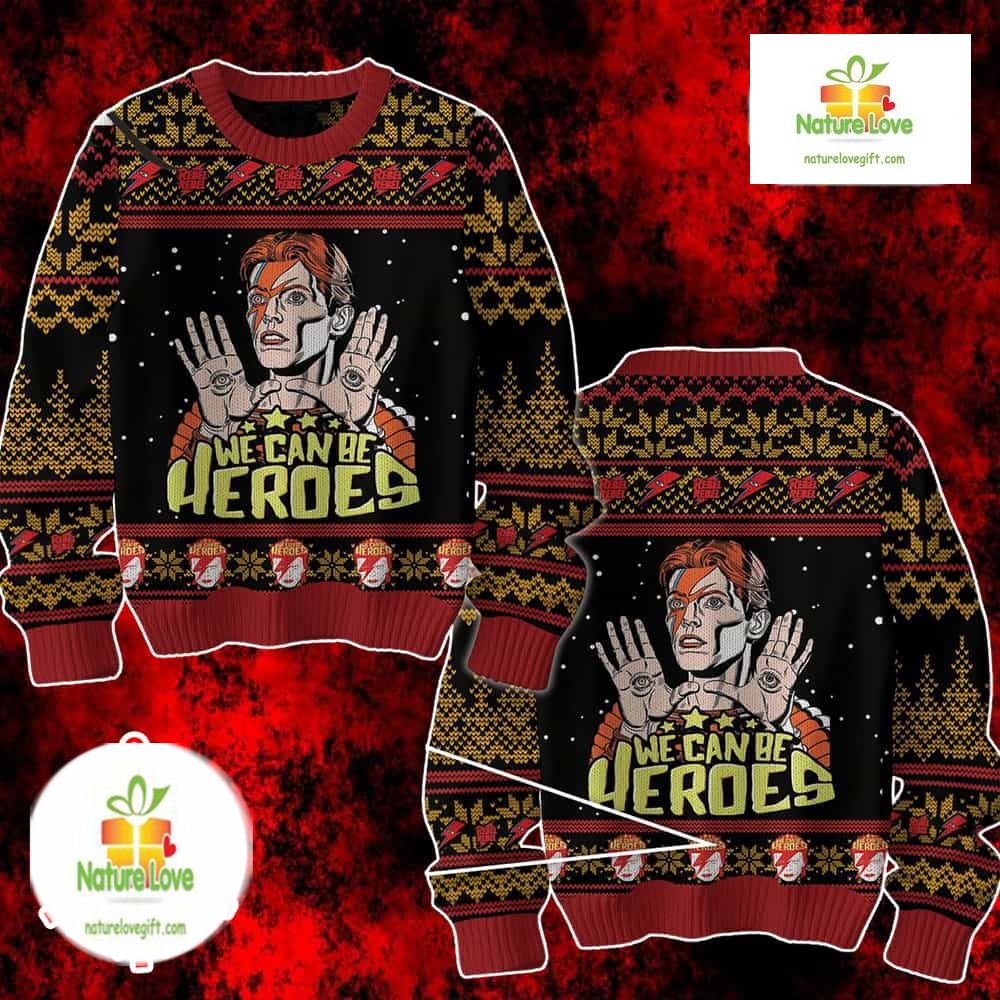 David Bowie We Can Be Heroes Knit Ugly Christmas Sweater - Holiday Gift product image