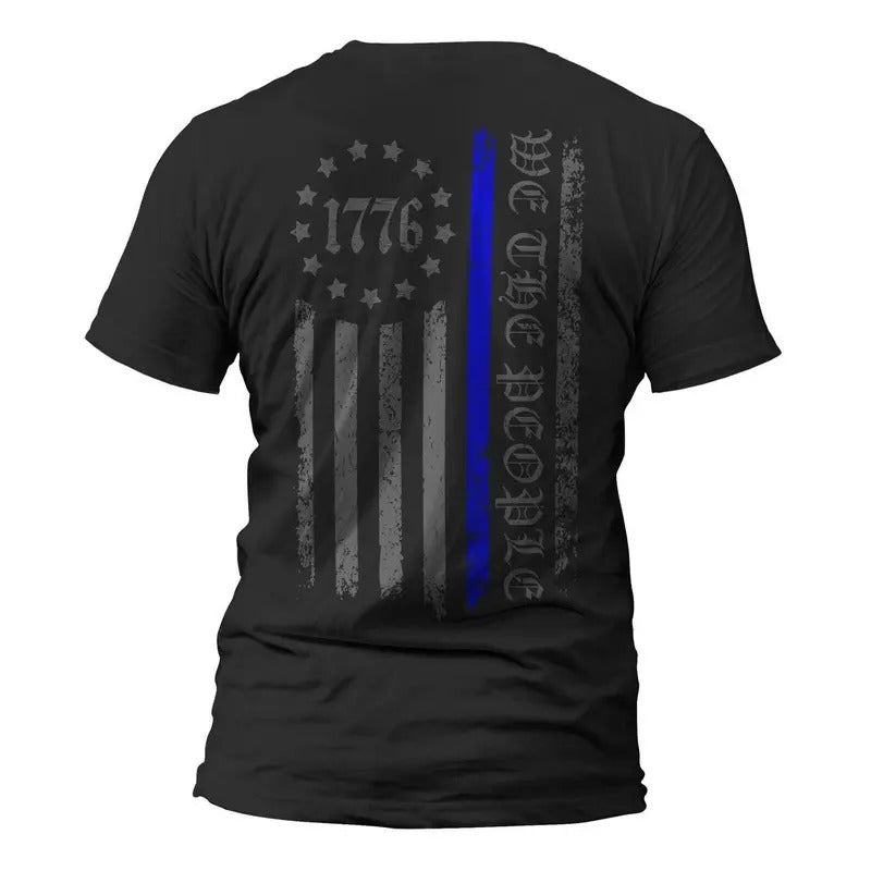 We People 1776 Thin Blue Vertical Flag Back Print - Adult & Kids T-Shirts, Sweatshirts & Hoodies apparel design preview 1